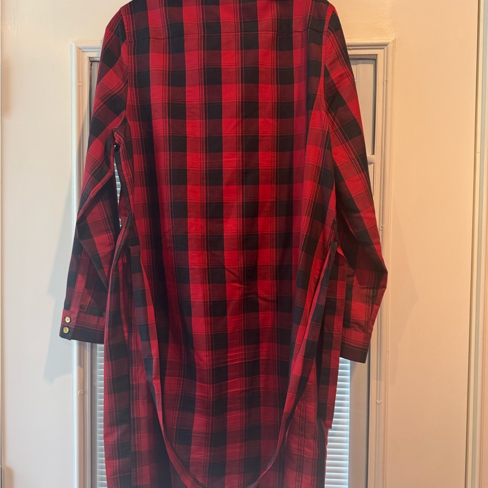 Red and Black Plaid Long Shirt Dress